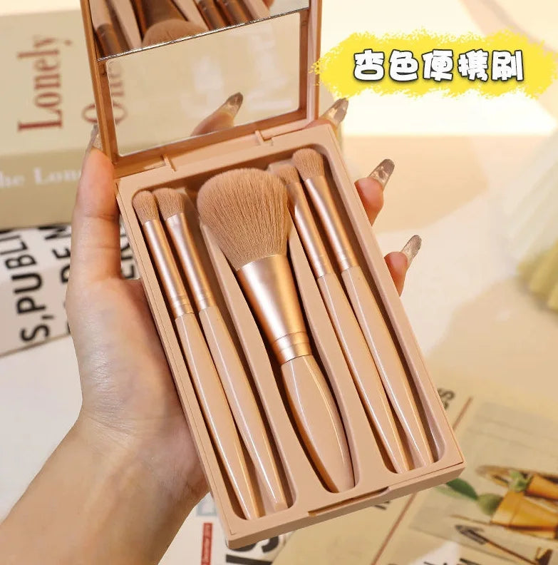 2024 New 5 pieces mirror box with skylight powder brush concealer blush super soft brush boxed mini portable makeup