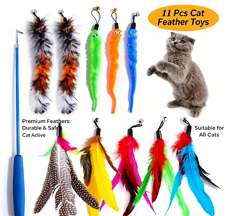11pcs Replacement Cat Feather Toy Set Feather Replacement Head Retractable Cat Stick Cat Products