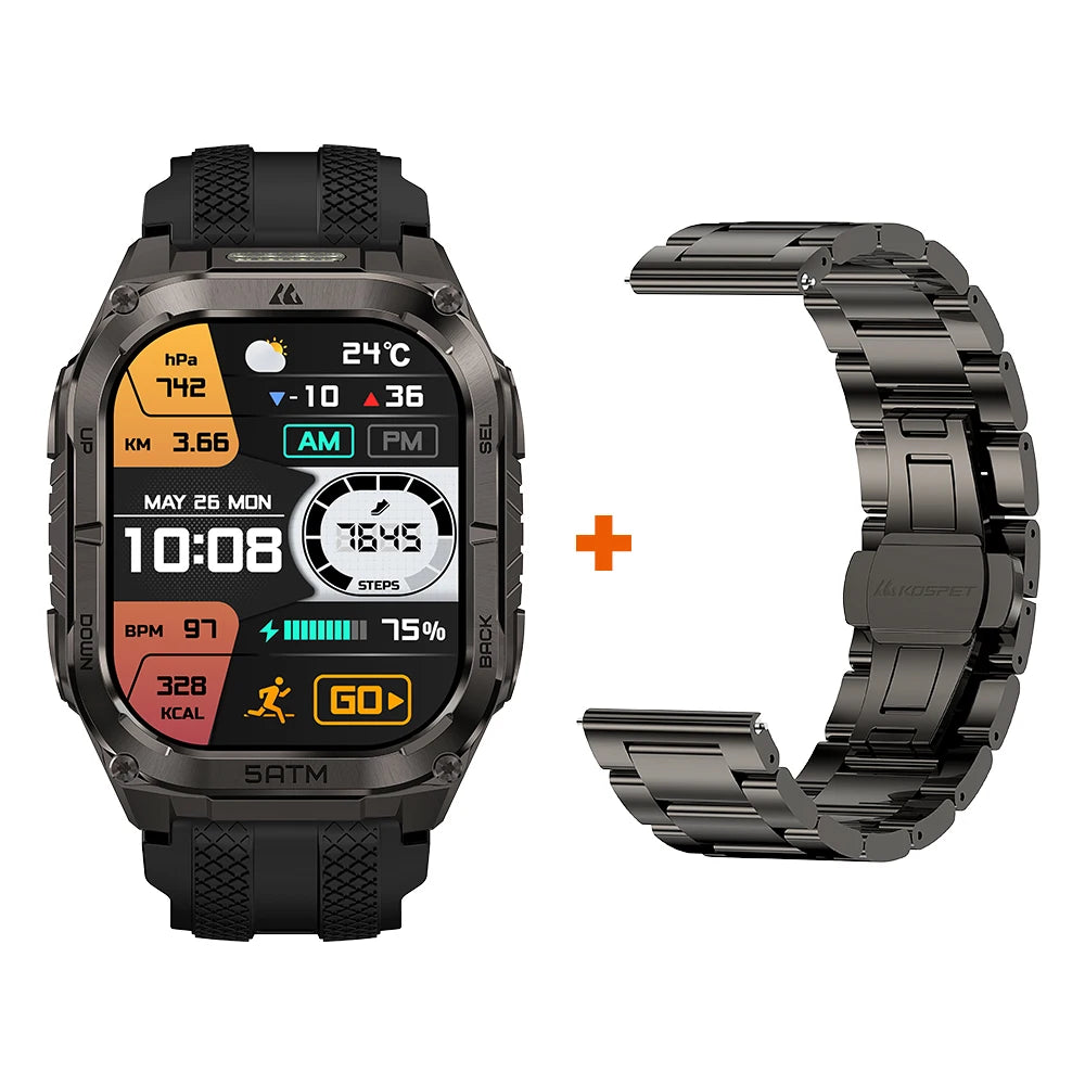 KOSPET TANK M4C Rugged Smartwatch for Men Military-Grade GPS Watch with Flashlight 5ATM Waterproof Health & Fitness Tracker