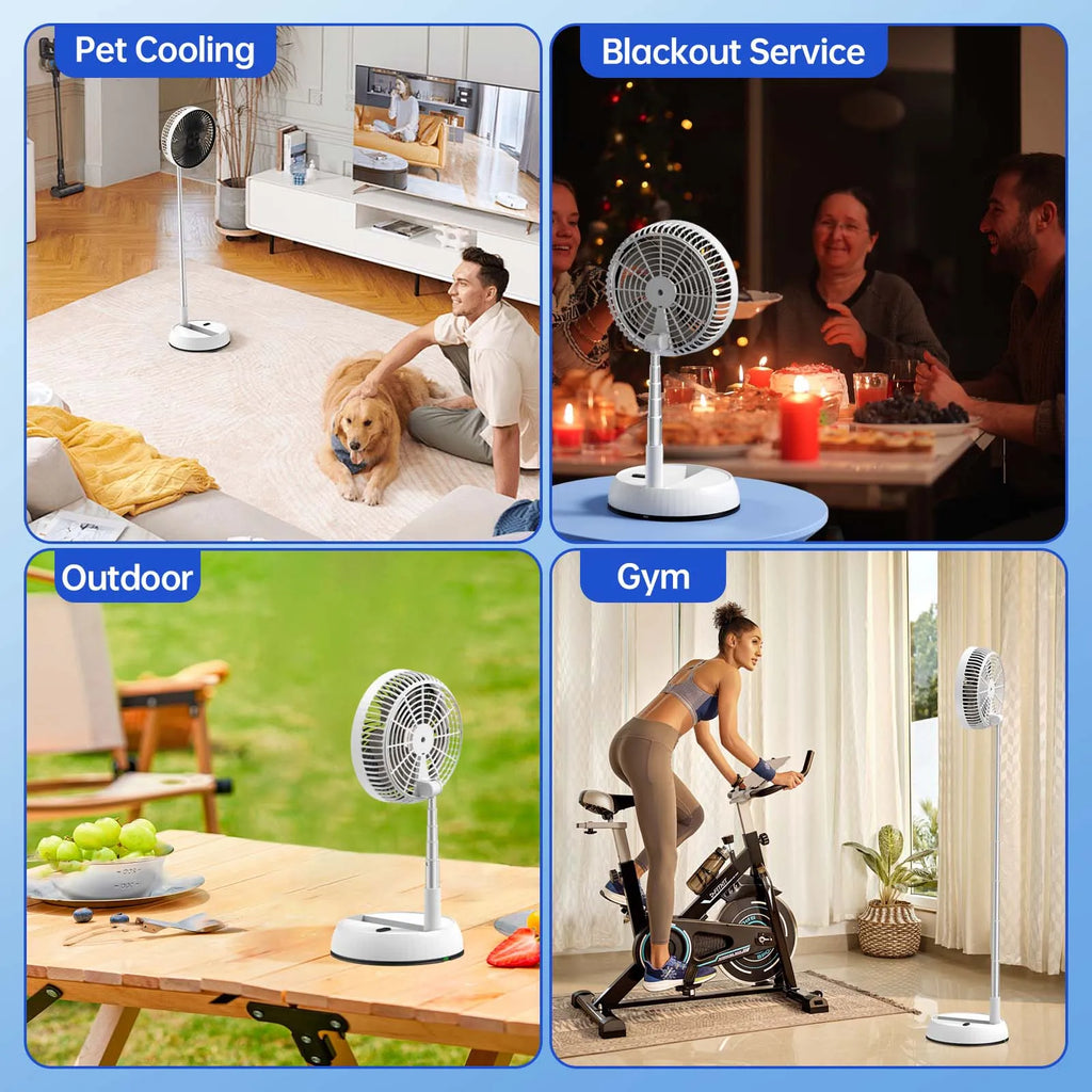 Outdoor folding telescopic fan remote control office automatic shaking desktop fan convenient and quiet USB charging fan 7200mAh
