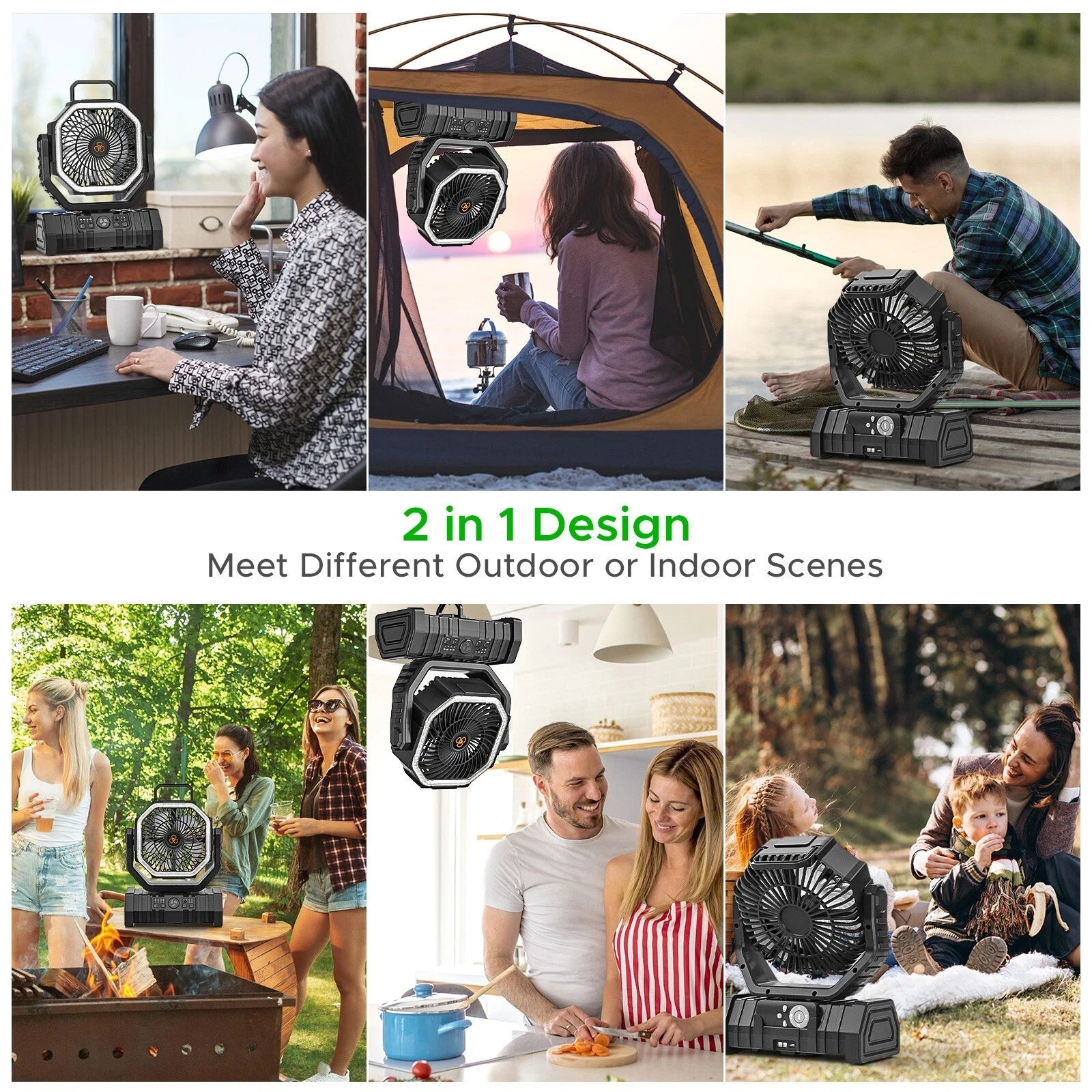 Camping Fan 20000mAh Battery Powered Fan Rechargeable with LED Light Portable Outdoor Tent Fan with Hanging Hook