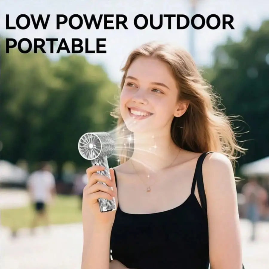Encrusted Mini Handheld Electric Fan, Luxury USB-C Rechargeable Quiet Turbo Fan, 1800mAh Battery, Adjustable Speed, Elegant Summer Gift Box For Women, Suitable For Office, Commute And Travel,Outdoor,Garden,Travel Essentials,P