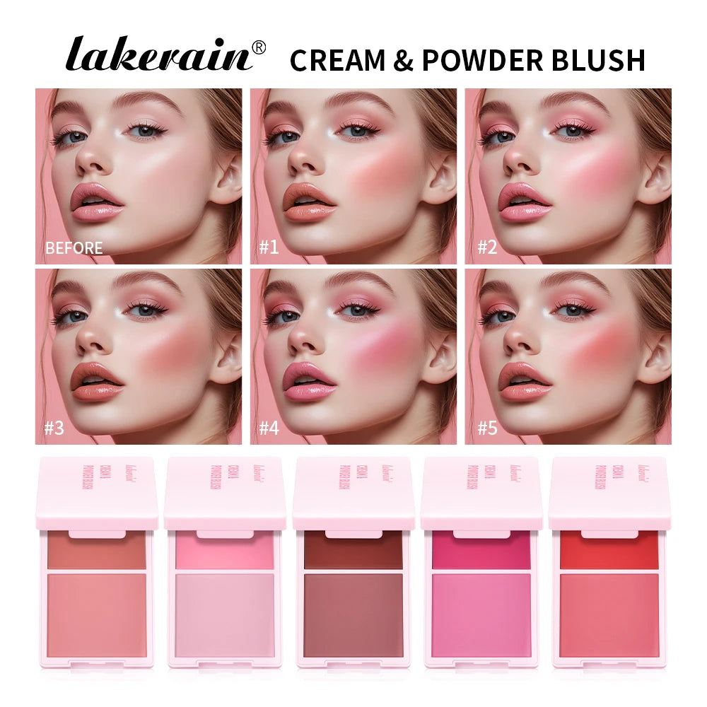 Cream & Powder Blush Matte 5Colors Dewy Rosy Blush Makeup Pan Long-lasting Wearing High Pigment Natural Matte Blush Cosmtics