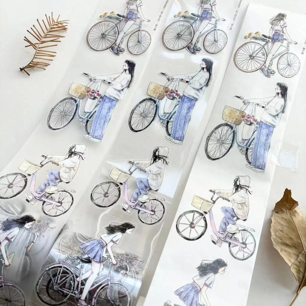 Kai Xiaoxun Go for A Bike Riding Cute Girl Journal Tape/washi/pet/matte /die Cutting
