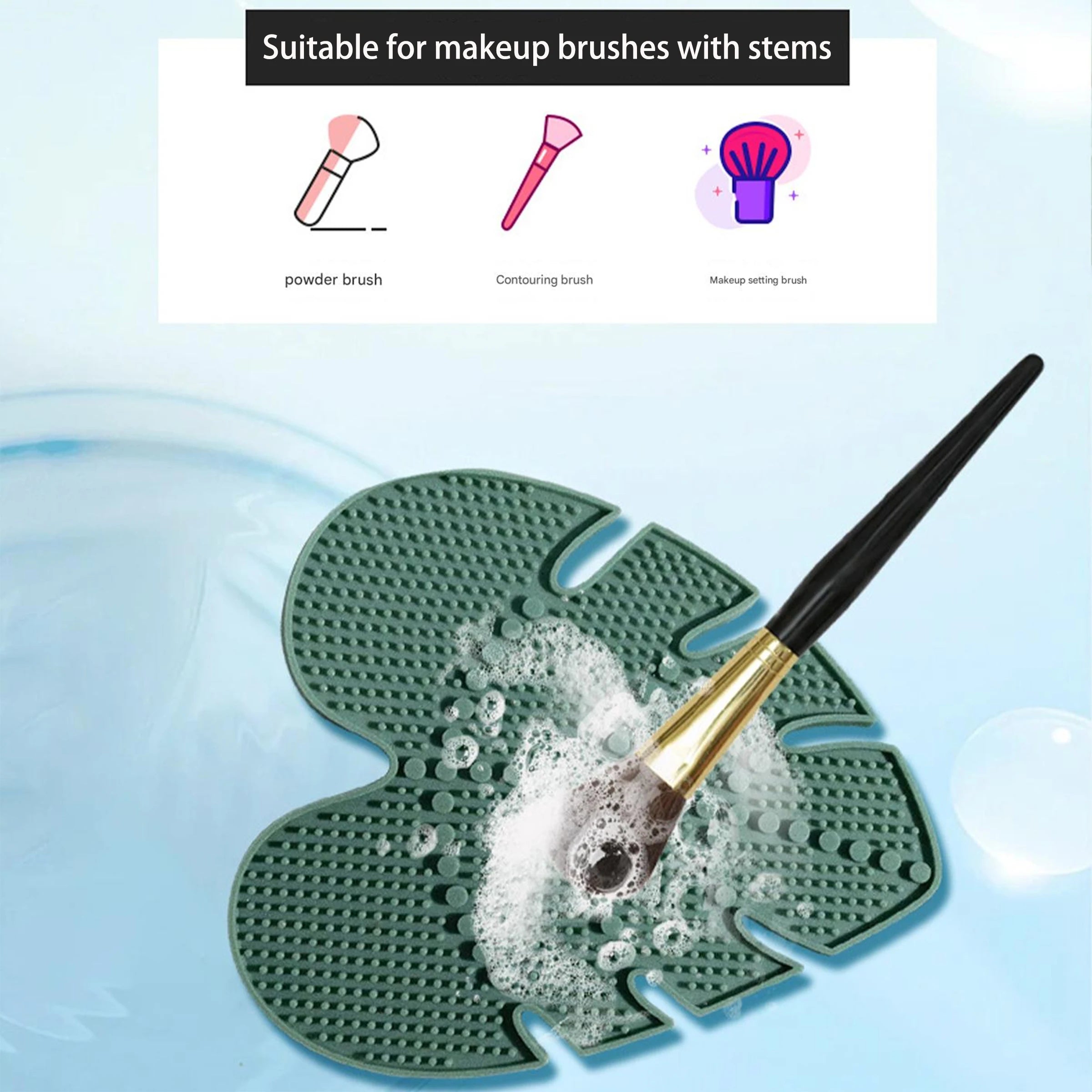 Silicone makeup brush cleaning pad with suction cup, a makeup brush cleaning tool suitable for brushes and powder puffs.