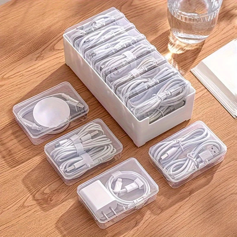 1 Set Of Data Cable Storage Box Artifact Power Charging Cable Mobile Phone Charger Organizer Winder Desktop Cable Management Box