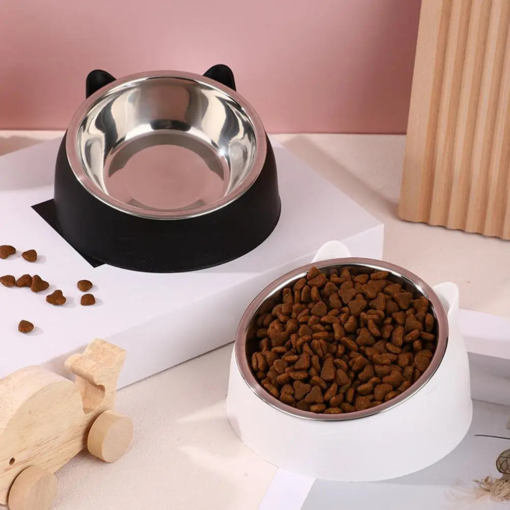 Eco-Friendly1PC Stainless Steel Cat Bowl, 15° Inclined Pet Food Dish with Non-Slip Base, Anti-Choke Feeder for Cats/Kittens/Dogs