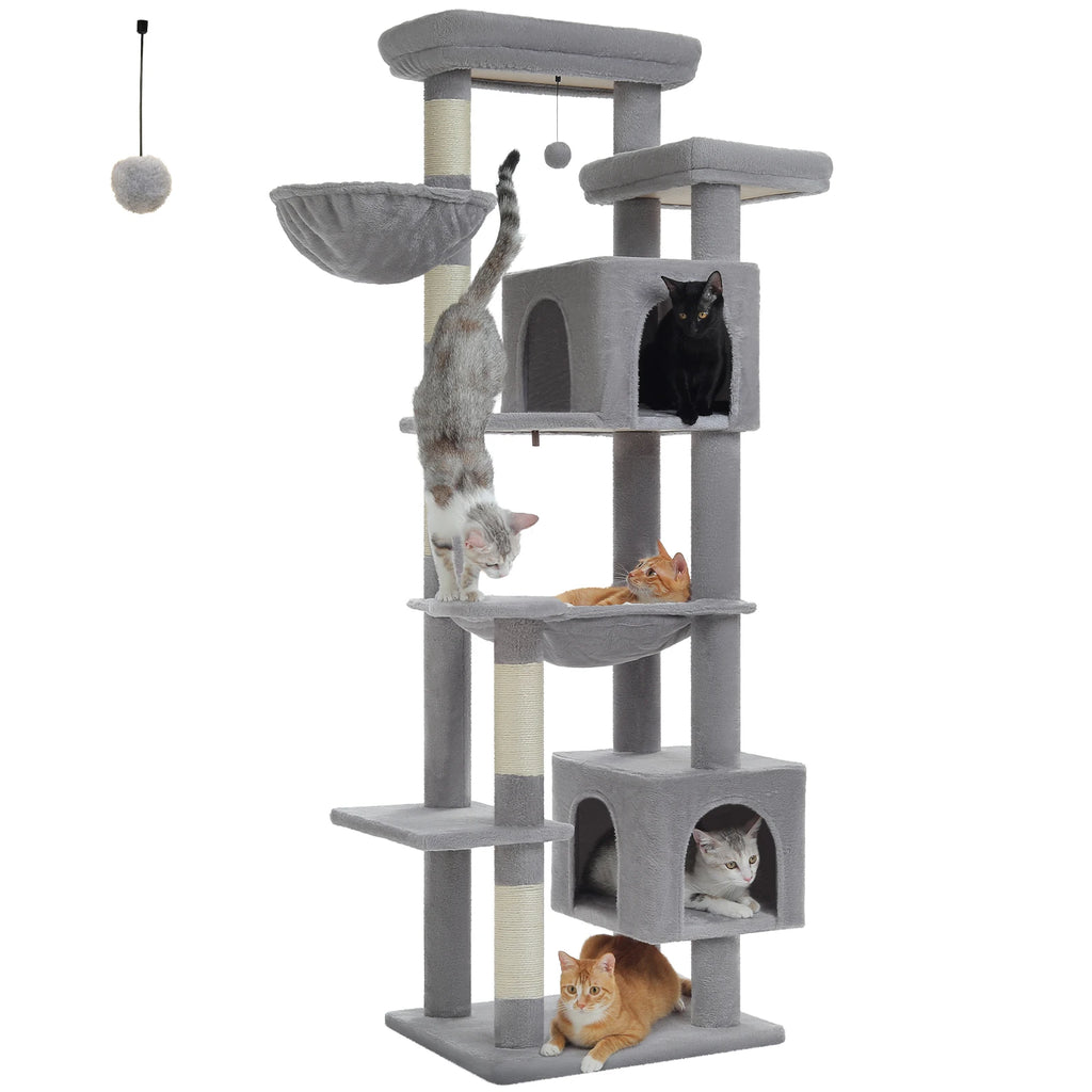 Sturdy Multi-Level Cat Tree Tower with Natural Sisal Scratching Posts,Cozy Hammock&Condo, Large Top Perch, and Fun Dangling Ball