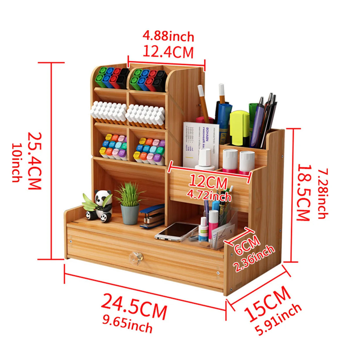 Simple Wooden Pen Holder Storage Box Student Stationery Storage Shelf With Drawer Suitable for Multi Scene Study Rooms Offices