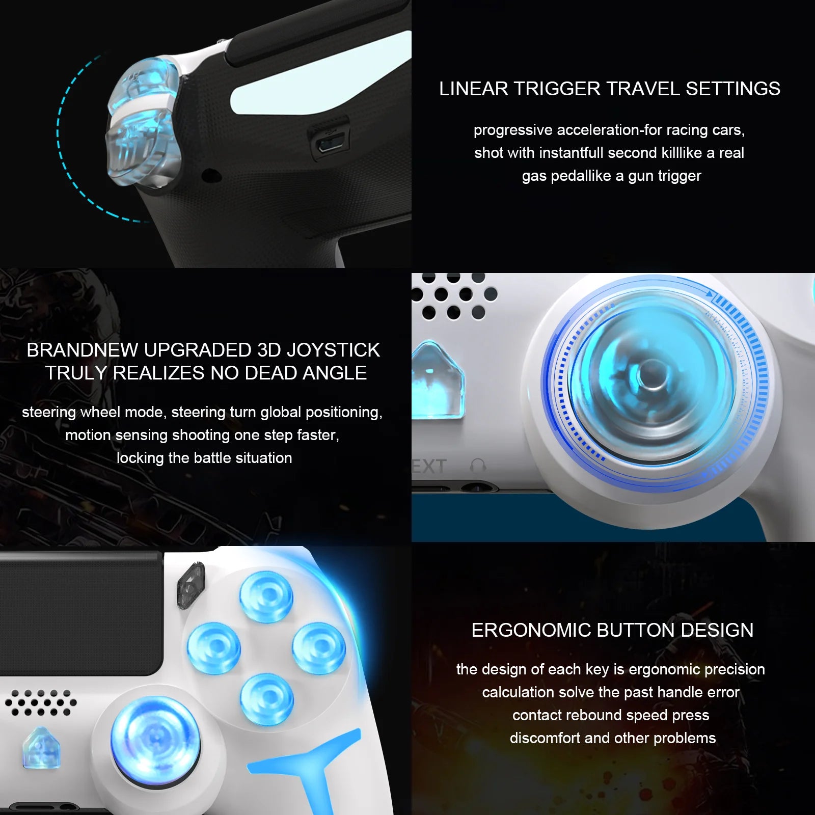 GAMINJA Wireless Gamepad Controller 6-Axis Gyro Dual Vibration Game Handle for PS4 PS3 PC Windows 10 8 7 Joystick Computer Game Accessories
