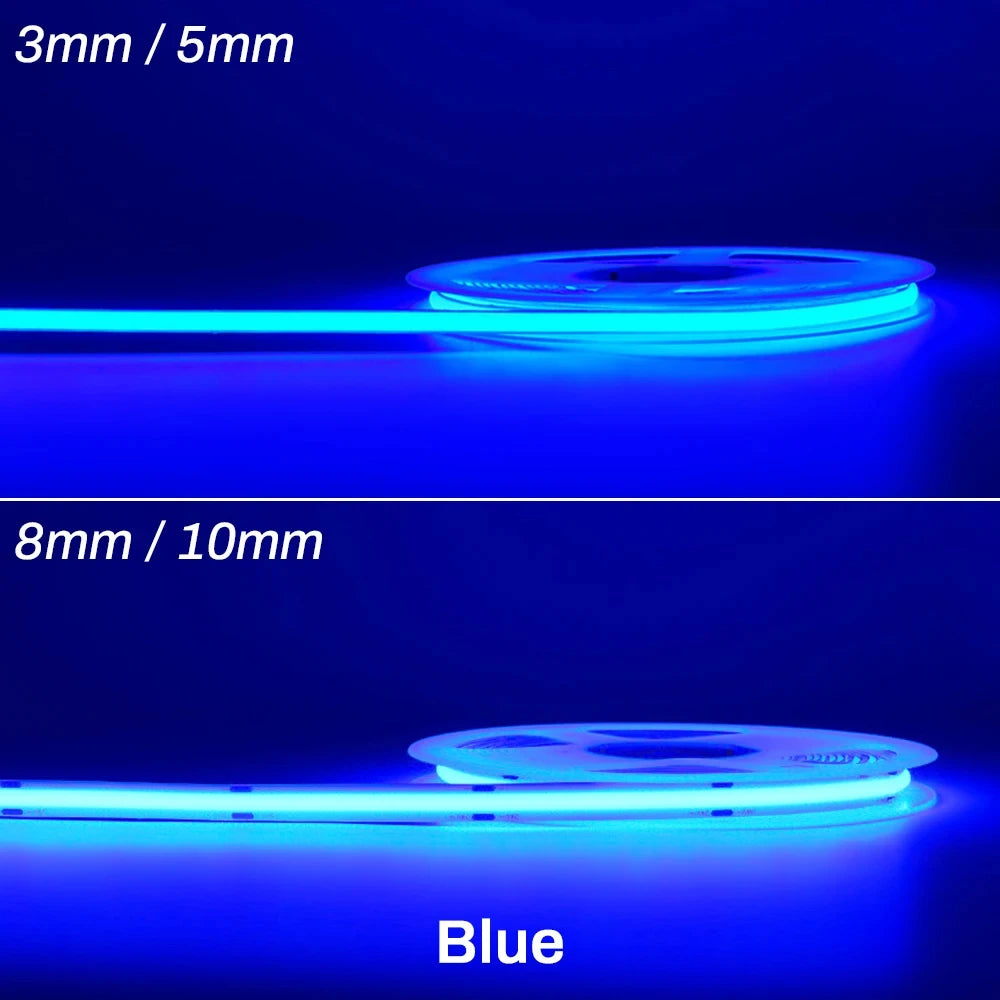 3mm 5mm 8mm COB LED Strip 12V 24V Dimmable Tape LED Ice Blue Yellow Red Green Pink White For Home Decor RA90 LED Strip Lighting