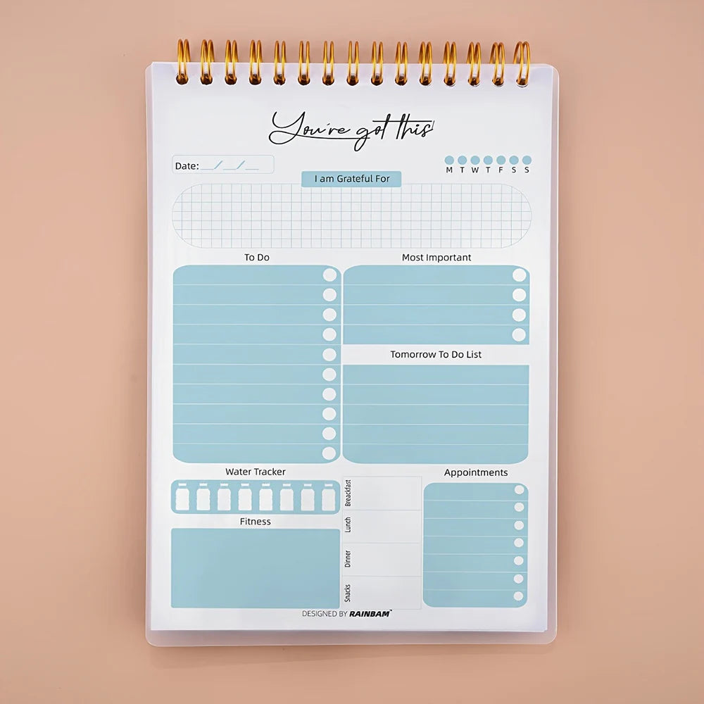 A5 Daily Planner Notebook 50 Sheets Spiral Bound English Weekly Self-Discipline Schedule Organizer Goals Tasks Time Management