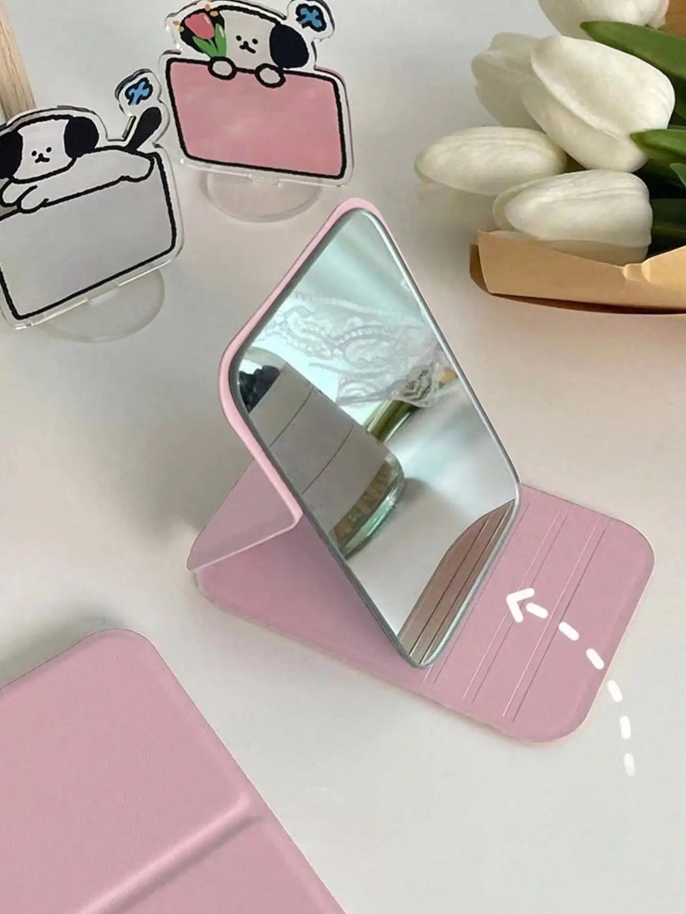 SHEIN 1pc Portable Makeup Mirror, Pu Leather Small Mirror, Foldable
