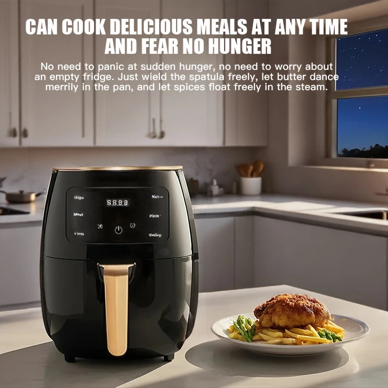 Large capacity air fryer, American standard plug, multifunctional, capable of frying, baking, roasting, heating food, with LED digital touch screen, intelligent cooking hot air fryer, easy to clean baking basket