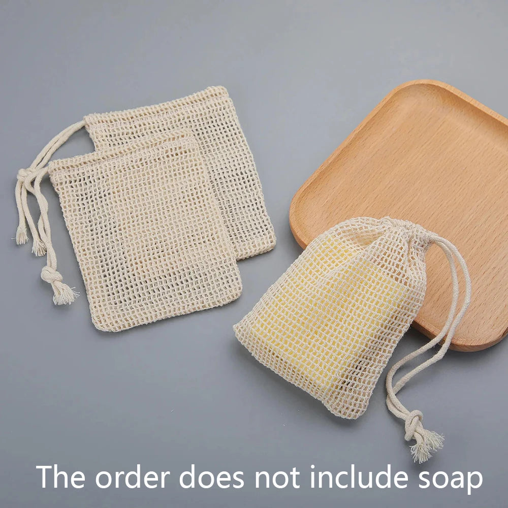 Natural Cotton Soap Saver Bag, 3 Pieces Eco-friendly Handmade lathering Cotton Mesh Soap Pouch For Body Cleansing Skincare