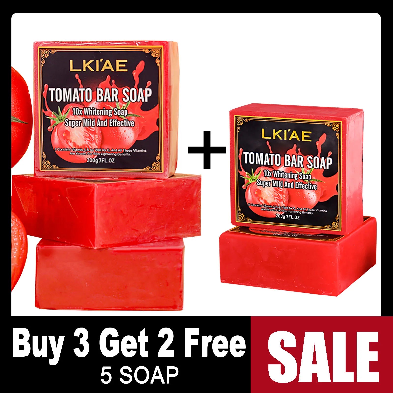 AILKE Organic Tomato Soap Bar, Lightening Skin, Deeply Clean, Exfoliate, Remove Dark Spots, Moisturizing, For Face, Body, 200g