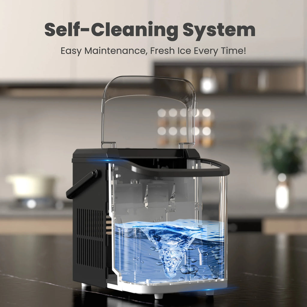 JHK Portable Kitchen Ice Machine Countertop Ice Maker with Handle 9 Bullet Ice Cubes Ready in 6 Mins Self-Cleaning Quiet Compact Ice Maker for Home Camping