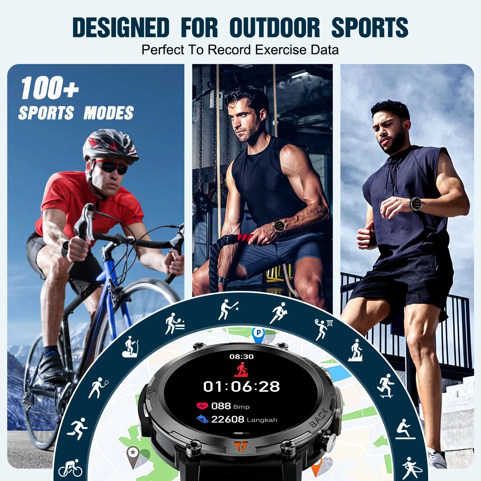 LaNikar KE3 Black Bluetooth Call Smart Watch Men Full Touch Screen Health Monitor With Flashlight Men SmartWatch For ios  Androi