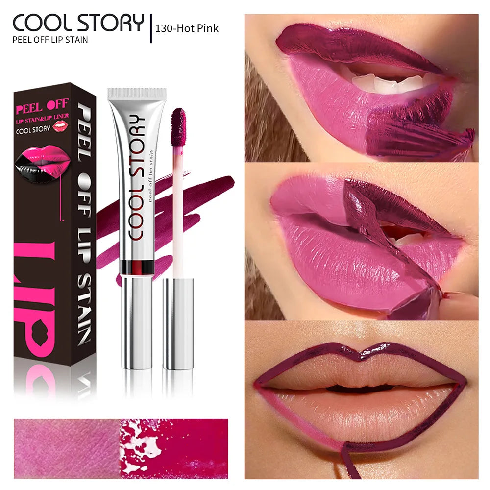 2 in 1 Lip Stain & Lipliner Matte Peel Off Lip Glaze Lipstick Quick Drying Lasting Non Stick Cup Lipliner Red Lip Gloss Makeup