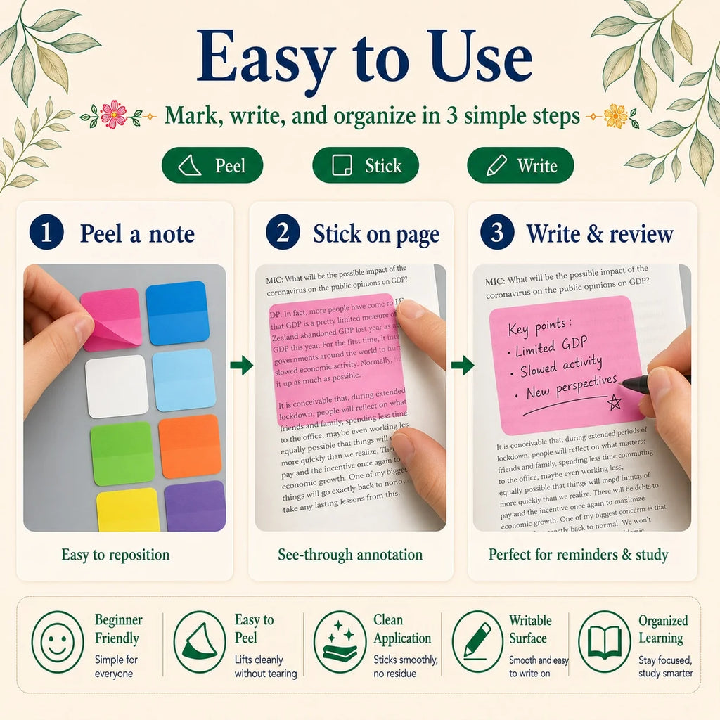8 Colors 160 Sheets Semi-Transparent Sticky Notes,Clear Removable Self-Stick Notes for and Note-Taking,Aesthetic Index Labels
