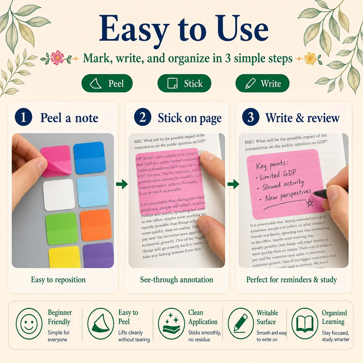 8 Colors 160 Sheets Semi-Transparent Sticky Notes,Clear Removable Self-Stick Notes for and Note-Taking,Aesthetic Index Labels