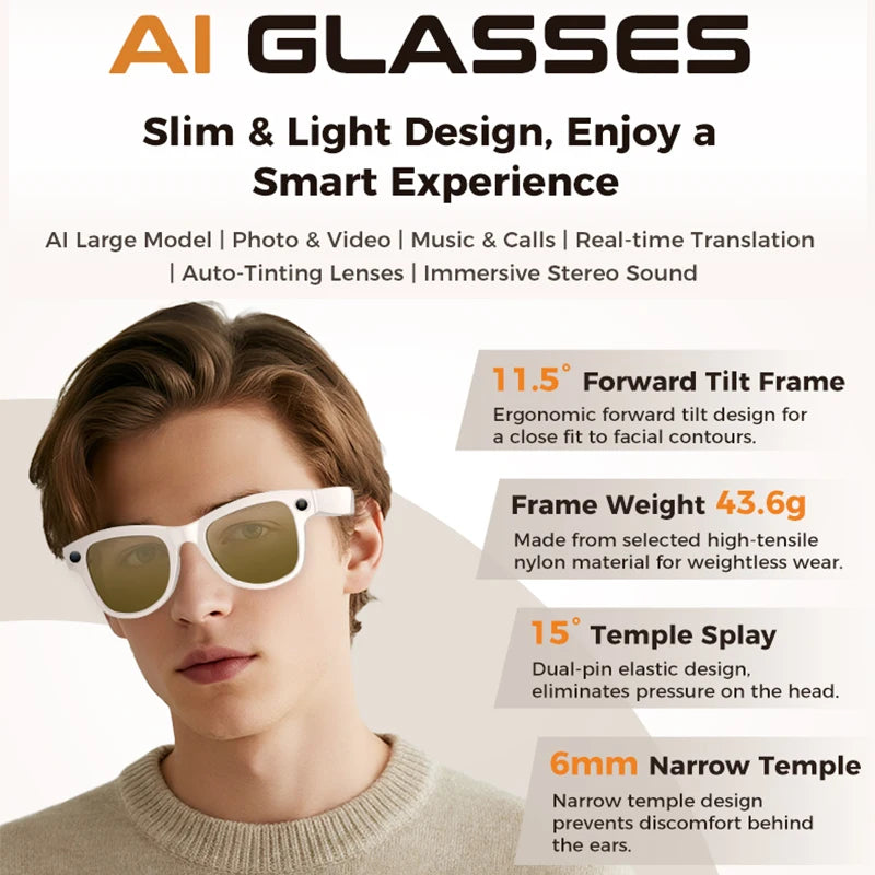 2026 New 32G Memory 800W 4K Camera Smart Glasses Men Photos&Videos 3600mAh Power Bank 120+Languages Translation AI Glasses Women