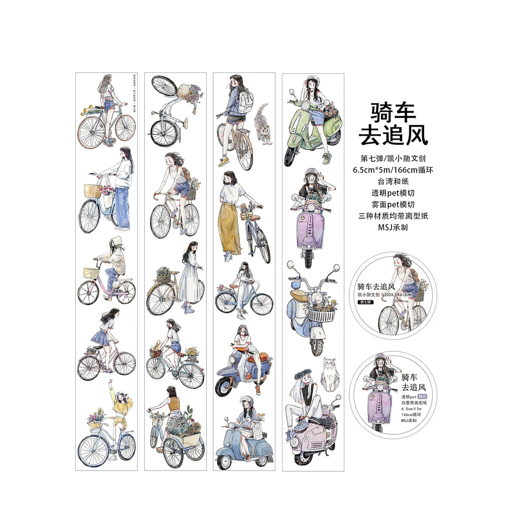 Kai Xiaoxun Go for A Bike Riding Cute Girl Journal Tape/washi/pet/matte /die Cutting