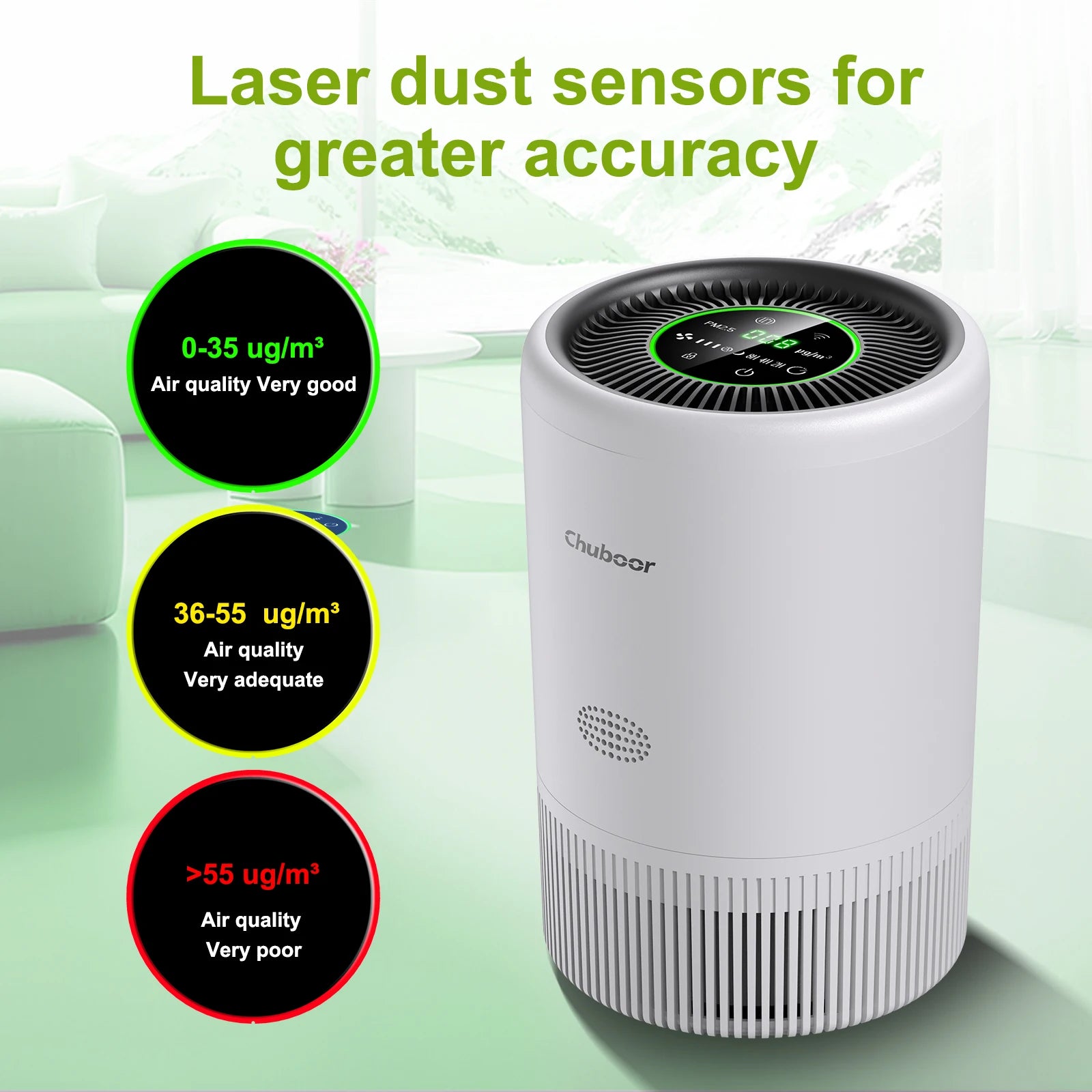 Chuboor Air Purifier for Home. Smart home appliances air cleaner with H13 HEPA filter removes pet hair & odor WiFi Tuya control