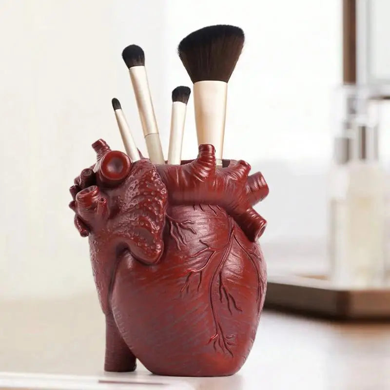 Desktop Organizer Containers Pencil Card Holder With Heart Design Multipurpose Resin Makeup Brush Desk Organizer Art Supply
