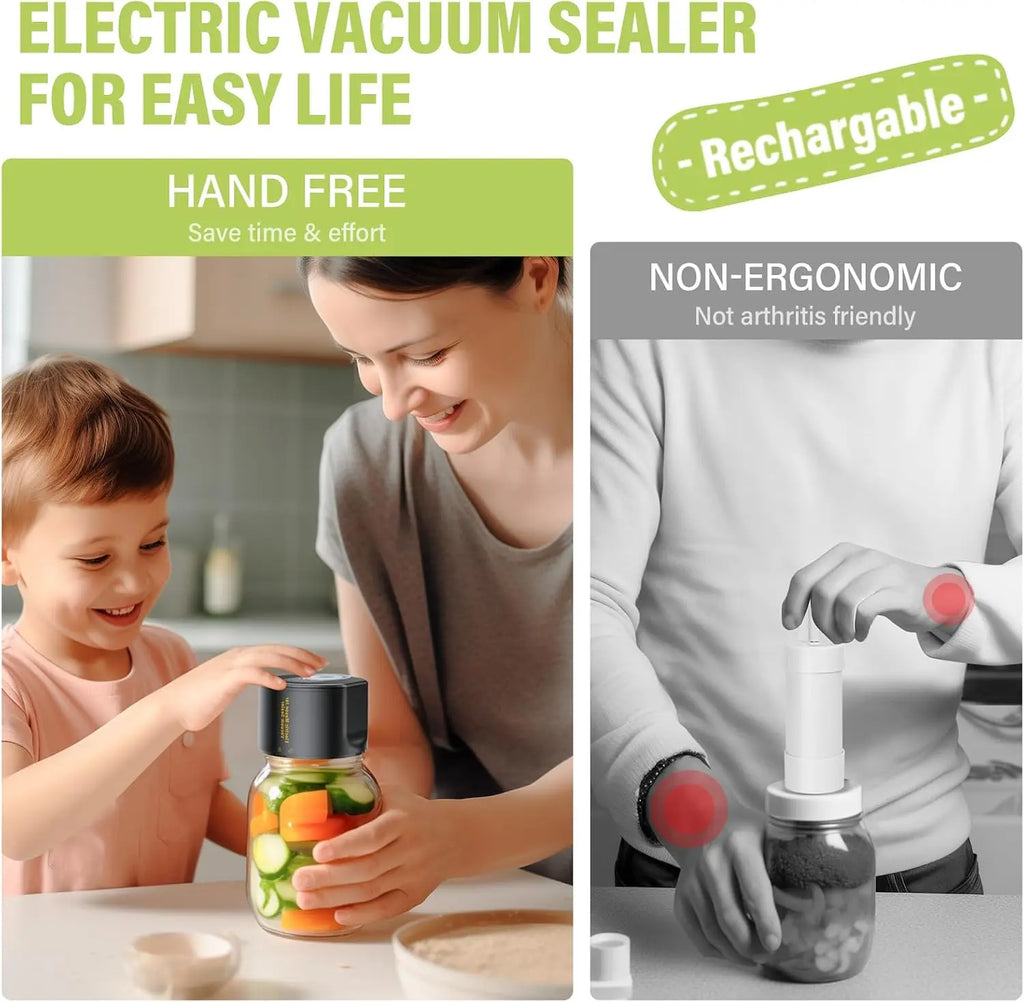 Electric Vacuum Sealer for Mason Jar - Jelife Vacuum Sealing Machine Kit for Wide Mouth & Regular Mouth Canning Jars with 10 Lids, 2000mAh Vacuum Sealer Food Saver Storage, Black