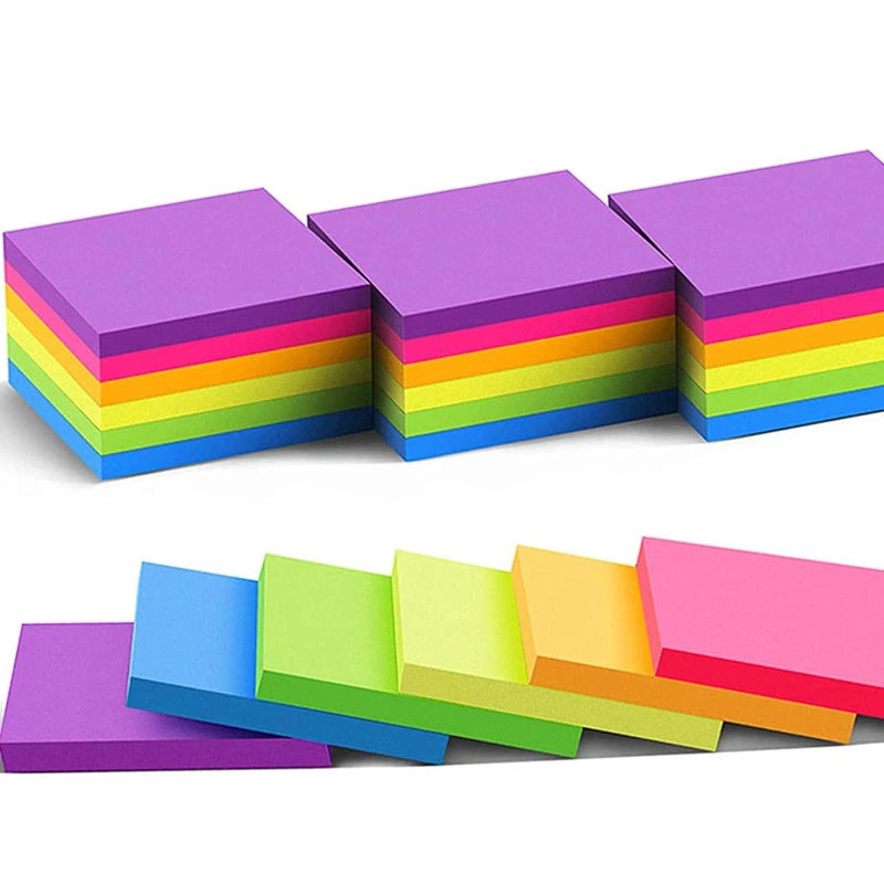 3x3inch Office and Study Notes Fluorescent Color Sticky Notes Student Sticky Notes Tear-off Message and Note-taking Notebook