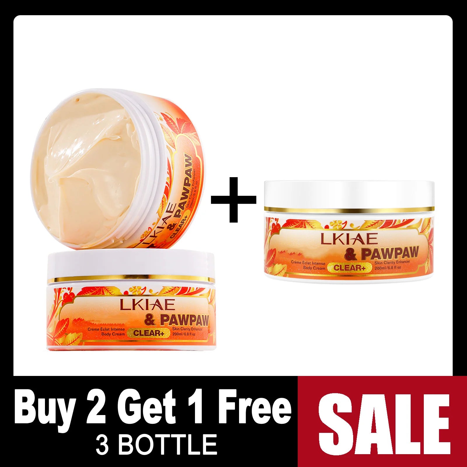 LKIAE Pawpaw Lightening Body Cream, With Carrot Oil, Deeply Moisturizing, Smooth Skin, Anti Dark Spots, Hyperpigmentation, 200ml