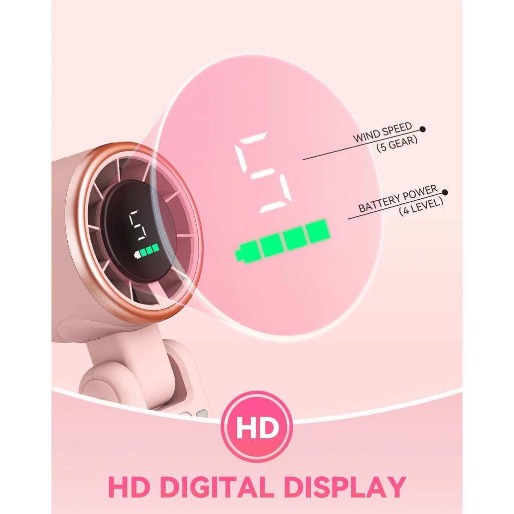 Portable Handheld Turbo Fan, 5000mAh Battery Operated, Up To 12 Working Hours, 5 Gear Wind, LED Display, 180-Degree Foldable, 3-In-1 Hand Fan, Rechargeable Stylish Fan With Air-Turbo-Tech Cooling For Outdoor Activities, Trave