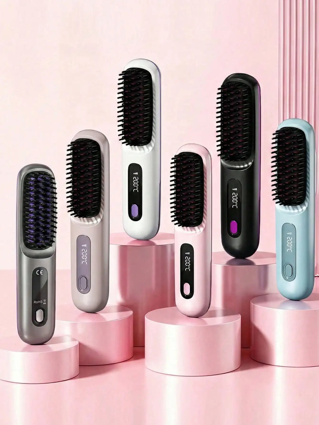 Women's Wireless Portable Hair Straightener, USB Rechargeable Negative Ion Hot Air Straightening Brush, Effectively Smooths Frizz, Makes Hair Shiny And Soft, Anti-Scald Design, 3 Temperature Settings, 30 Seconds Fast Heating,