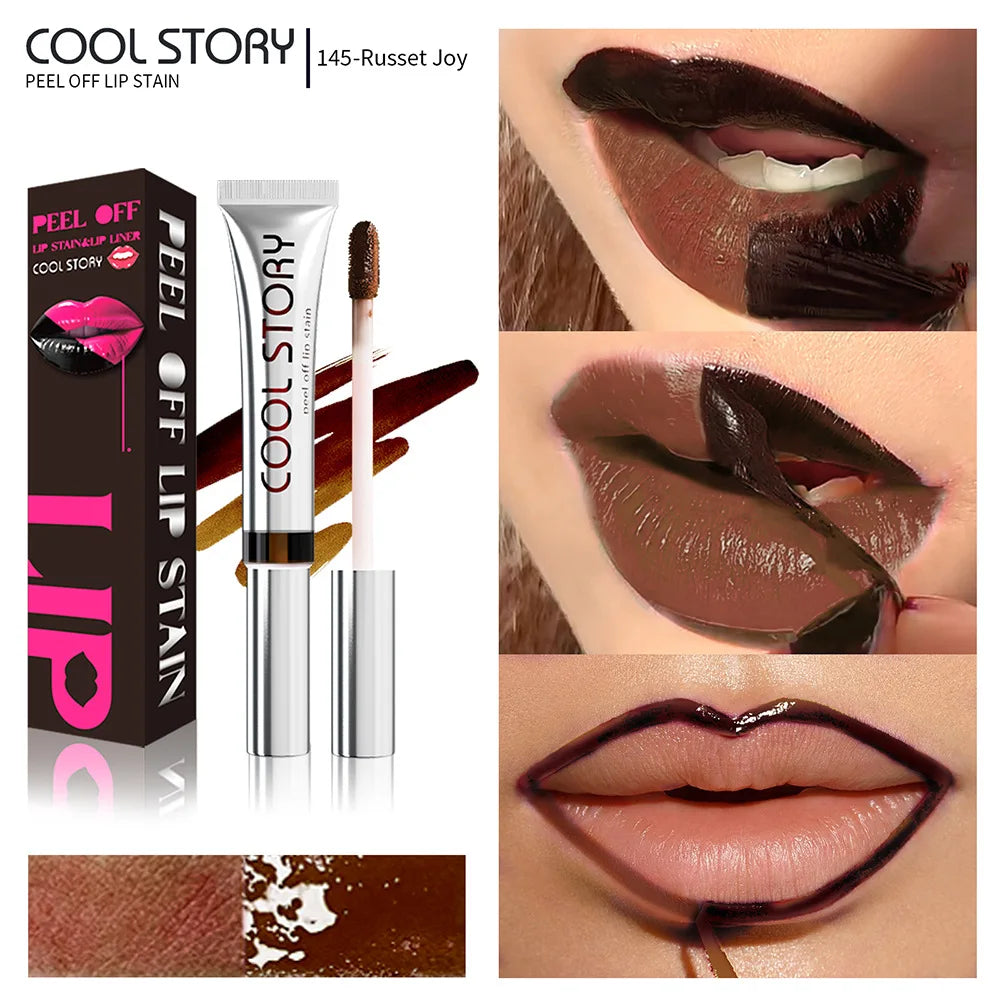 2 in 1 Lip Stain & Lipliner Matte Peel Off Lip Glaze Lipstick Quick Drying Lasting Non Stick Cup Lipliner Red Lip Gloss Makeup