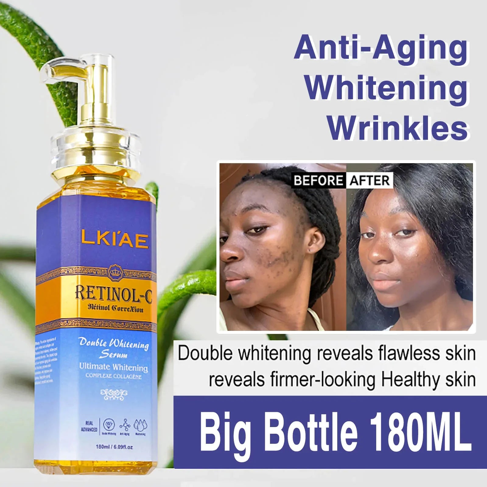 LKIAE Retinol Double Whitening Kit, Remove Wrinkles, Black Spots, Melanin, Moisturizing, Hydrate, Suitable for All Skin Types