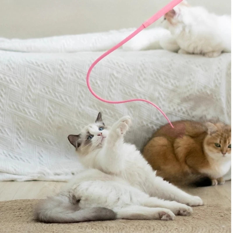 Cat Teaser Stick Toy Interactive Silicone Simulated Mouse Tail Kitten Toy Training Durable Teasing Cat Toy Supplies
