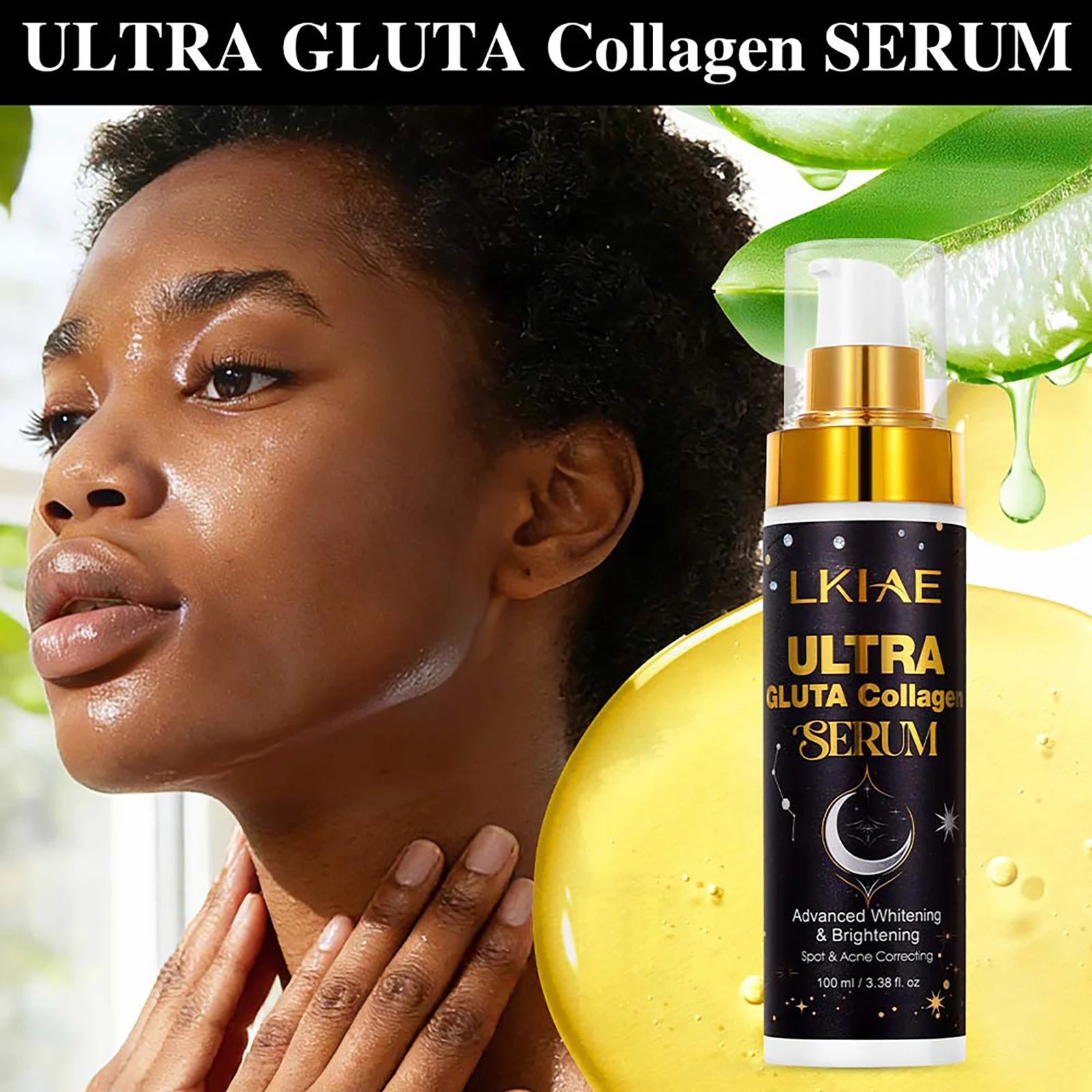 LKIAE Ultra Glutathione Collagen Whitening Serum, Moisturizing, With Licorice, Anti Acne, Dark Spots Essence for Face and Body