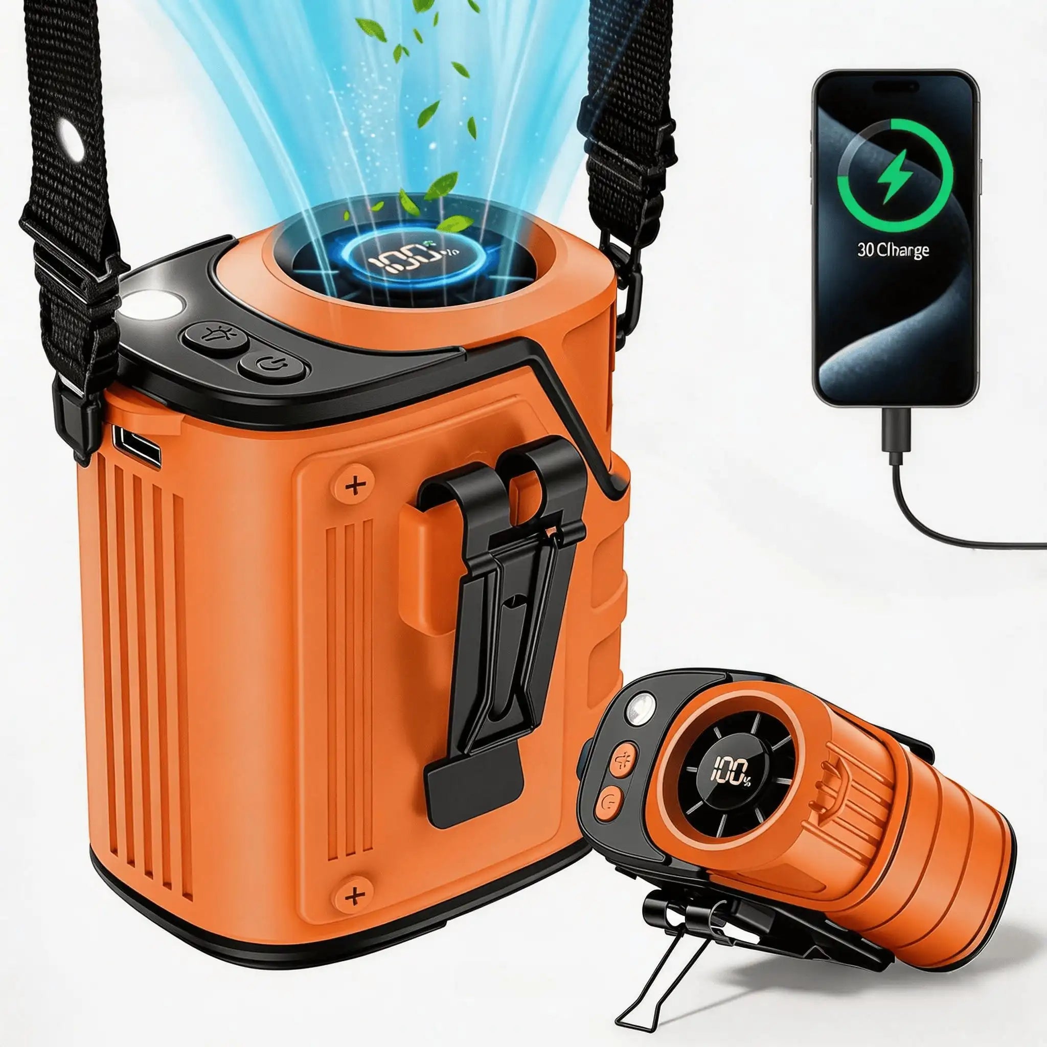2026 New 3-In-1 Handheld Fan,Waist Fan,Portable Fan, Neck Fan,Mini Fan, Desktop Fan LED Flashlight & SOS Light,Flashlight,Type-C Rechargeable Mini Portable Fan Camping Beach  Travel Accessories Back To School Outdoor Summer A