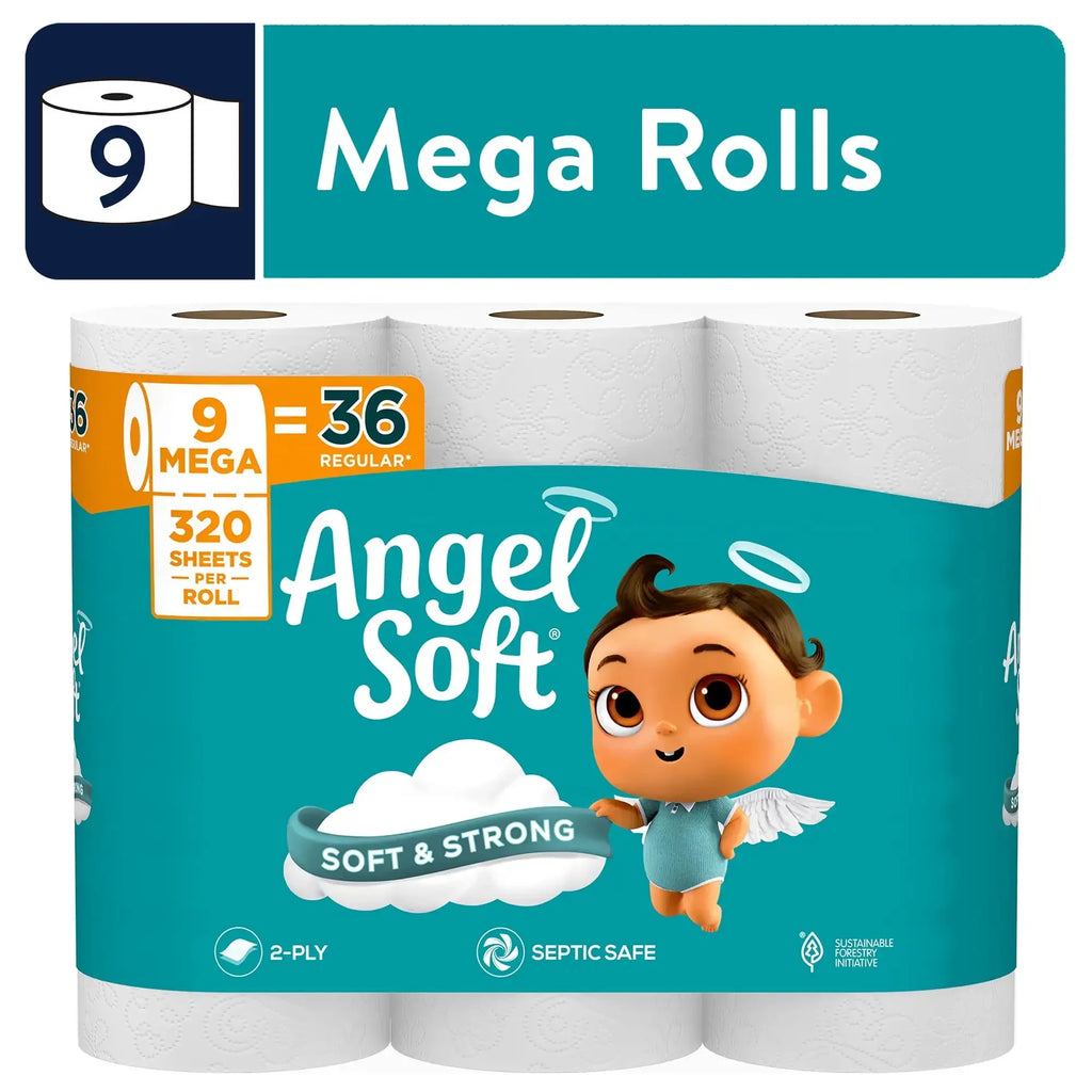 HOT-Angel Soft 2-Ply Toilet Paper, 9 Mega Rolls, 320 Sheets per Roll