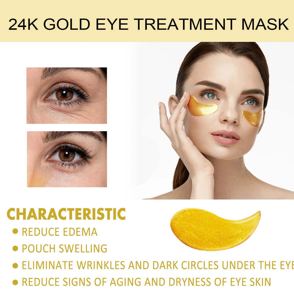 24k Gold Under Eye Patches Pure Gold Anti-Aging Under Eye Mask Removal Eyebags Moisturizing Firming Eye Patches Anti Dark 60pcs