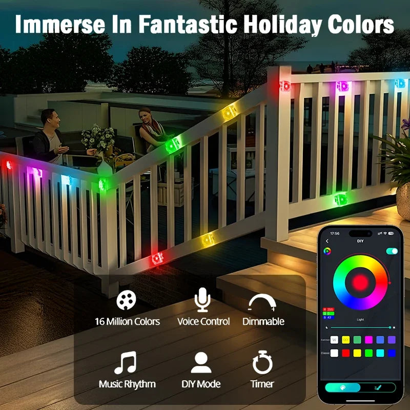 300FT Permanent Outdoor RGB Lights IP67 Waterproof Smart Eave Light DIY Scenes for House Roof Decor Christmas Holiday Daily