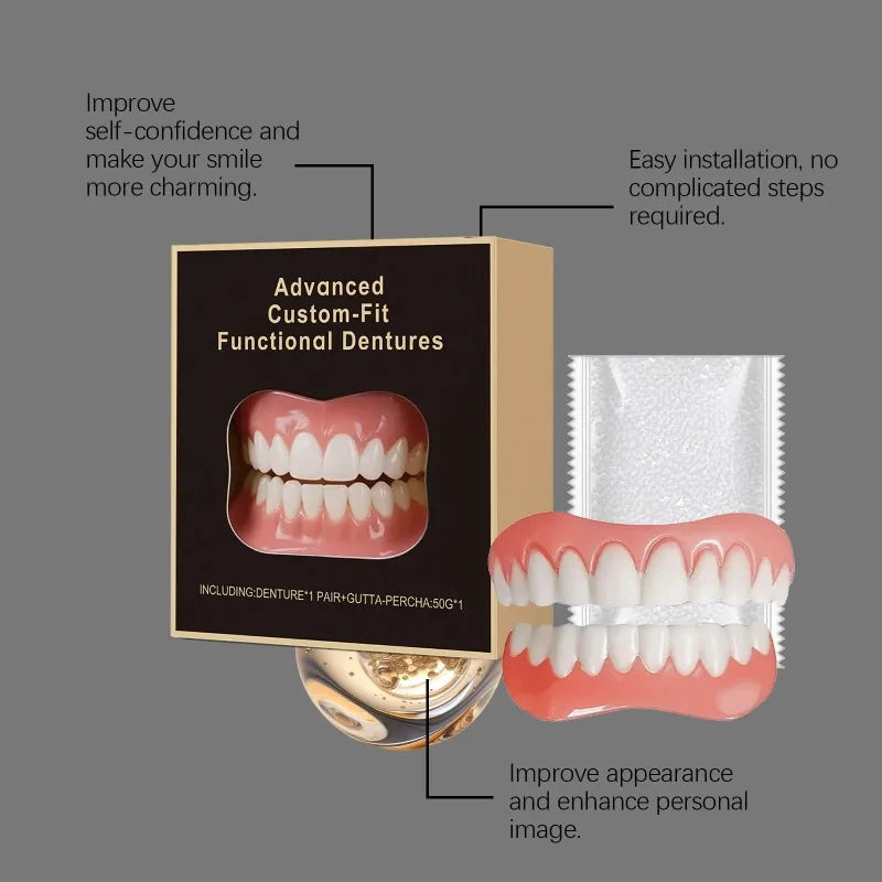 False Teeth Silicone Kit Orthodontic Fake Tooth Soft Comfortable Dentures Oral Hygiene Care Upper Lower Veneers Denture Set