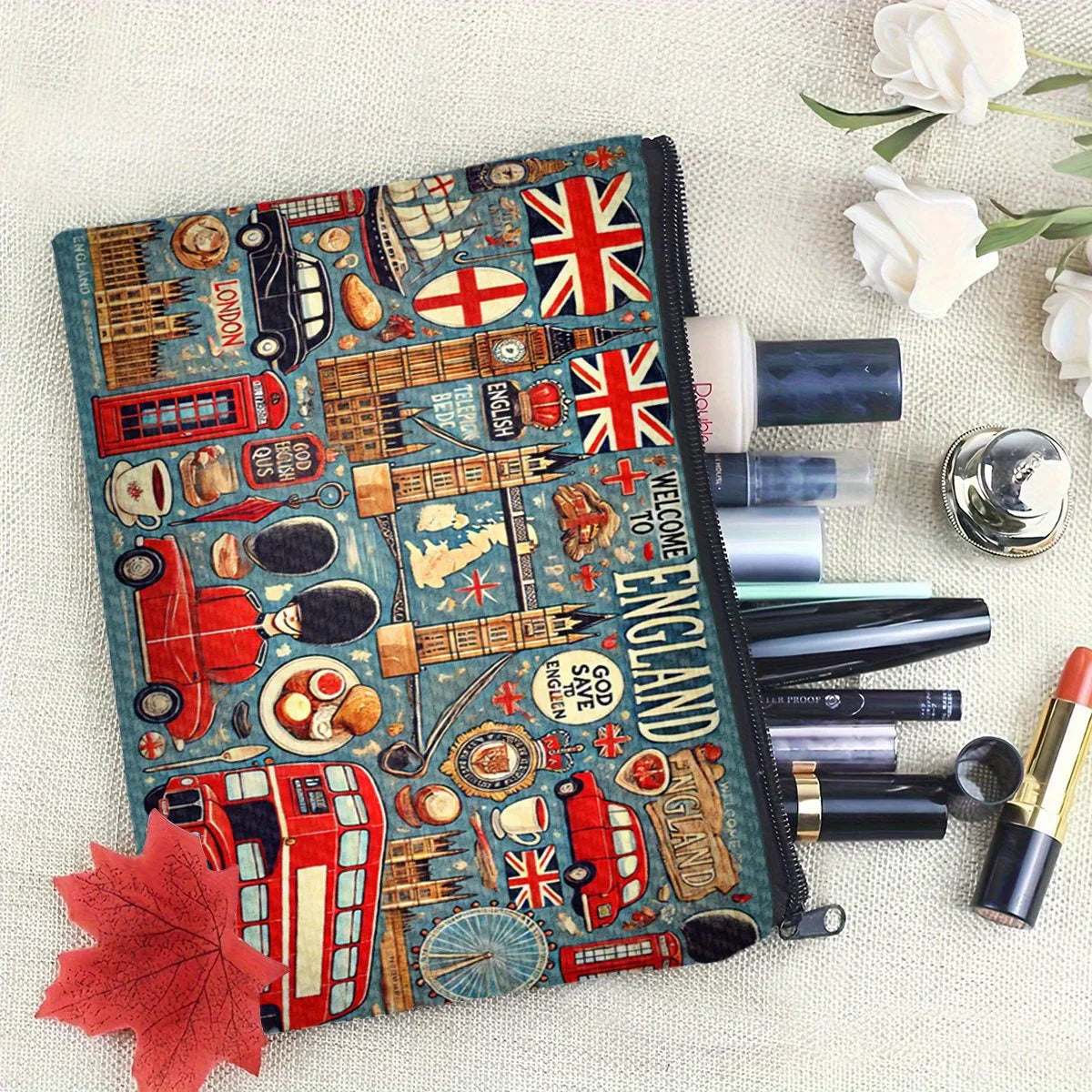 A UK Landmark and Cultural Makeup Bag - Women's Multifunctional Zipper Pouch, Jewelry Storage Bag