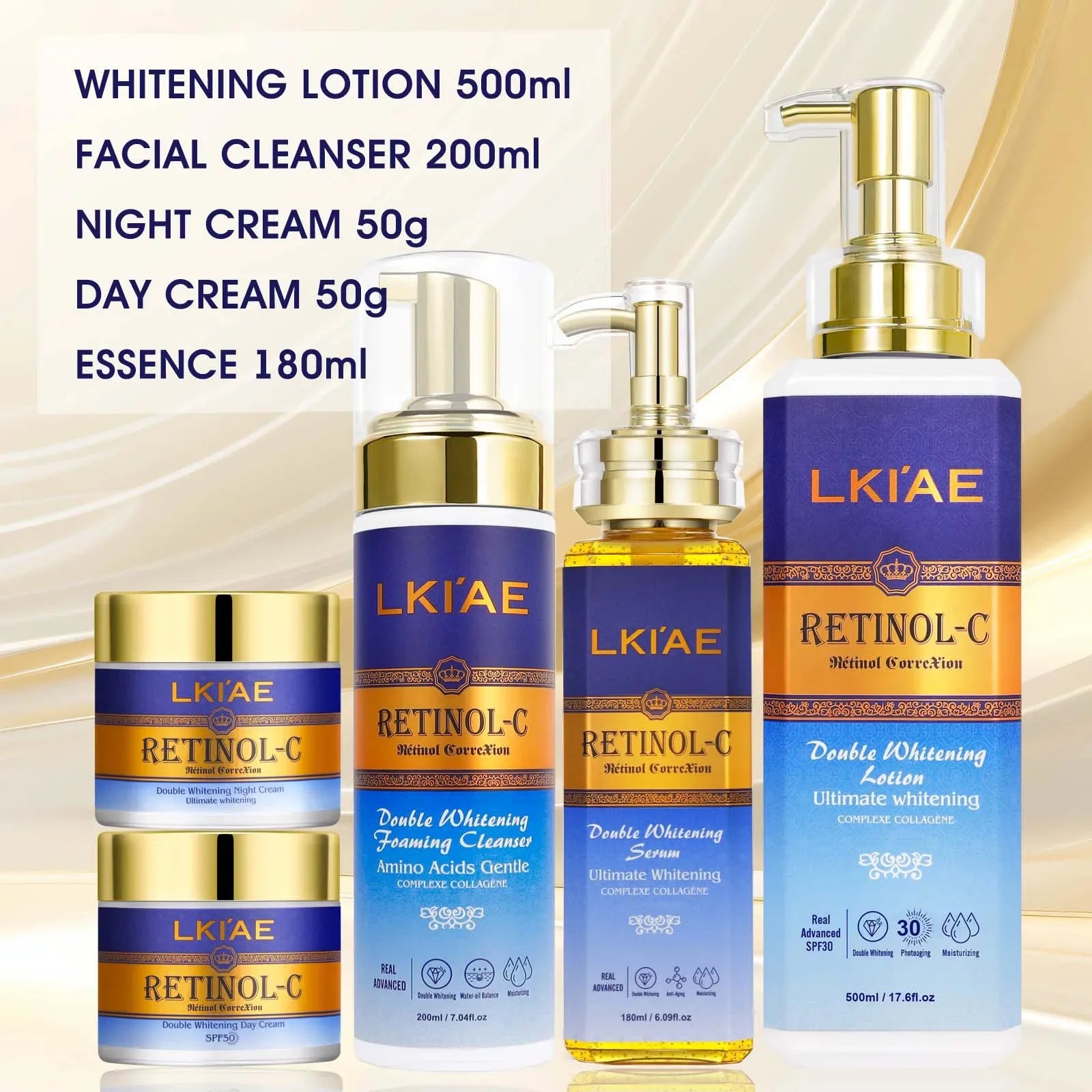 LKIAE Retinol Double Whitening Kit, Remove Wrinkles, Black Spots, Melanin, Moisturizing, Hydrate, Suitable for All Skin Types