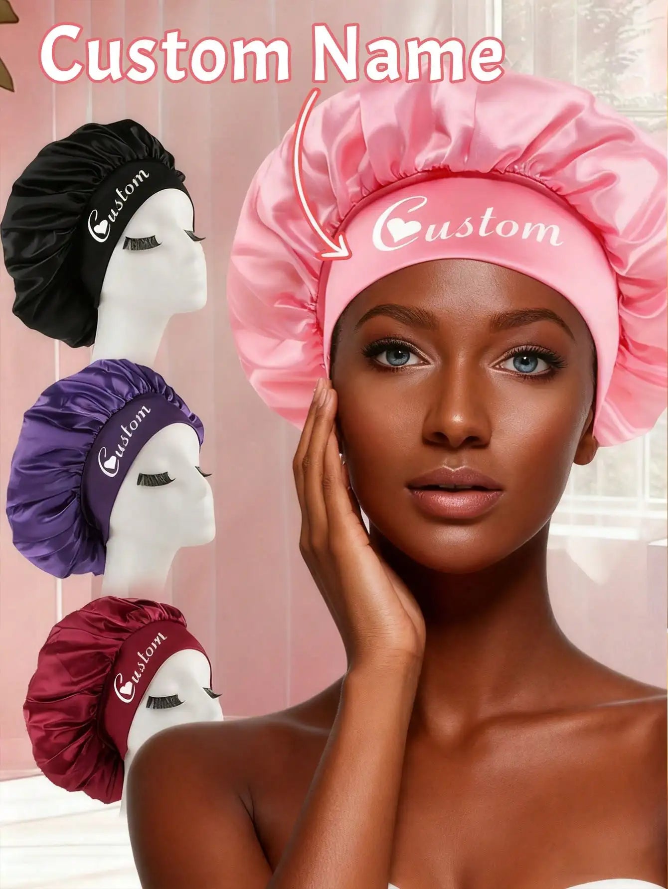 Custom Name Silk Bonnet For Sleeping, Personalized Satin Hair Bonnet For Curly Hair, Customizable Sleep Cap, Large Silk Bonnet For Hair Protection, Customized Gift For Bridesmaids And Bridal Party
