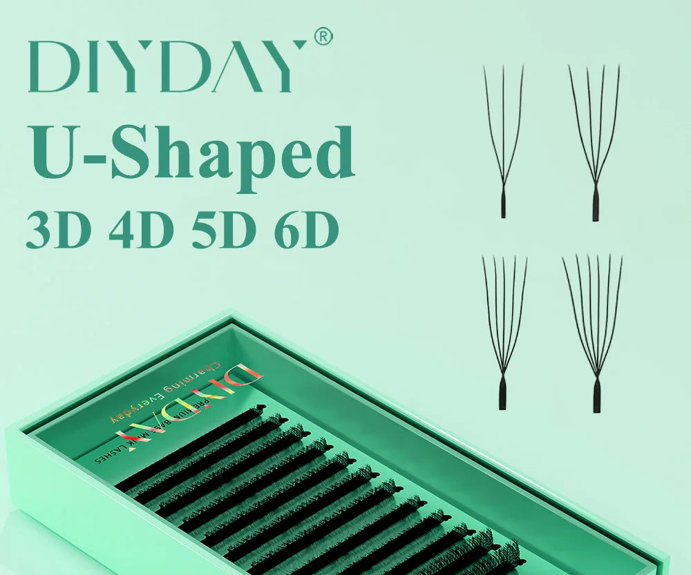 DIYDAY U-shaped 6D Eyelash Extension U-6D W Shape Bloom Dense Faux Lashes U-3D U-4D U-5D Natural Wispy False Mink Eyelashes
