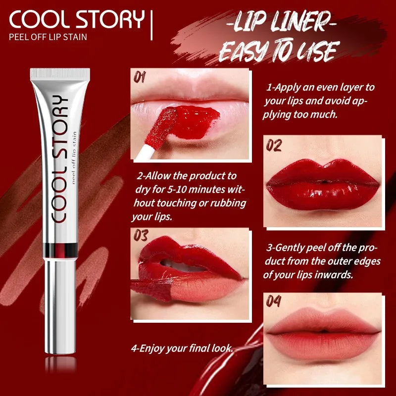 2 in 1 Lip Stain & Lipliner Matte Peel Off Lip Glaze Lipstick Quick Drying Lasting Non Stick Cup Lipliner Red Lip Gloss Makeup