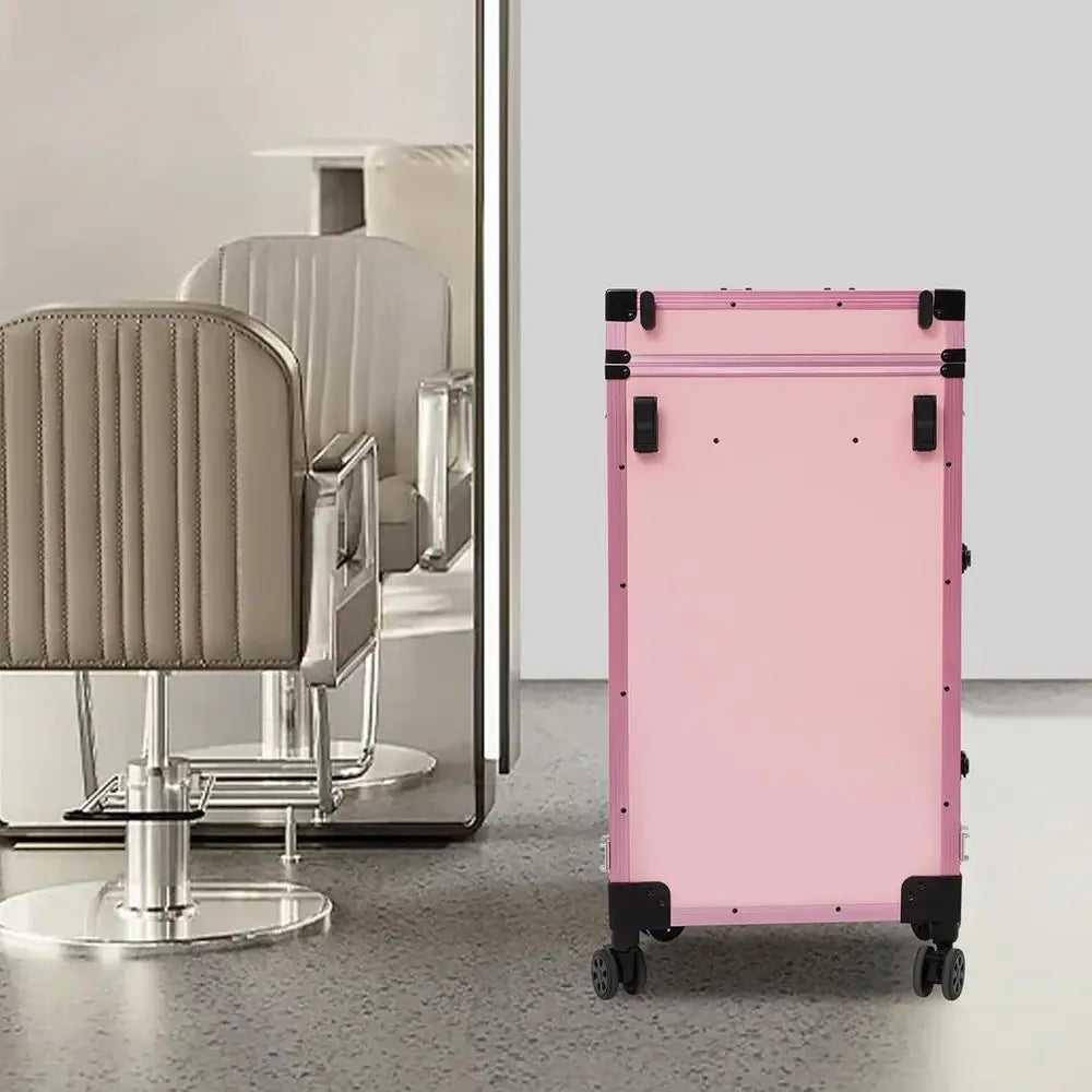 Portable Rolling Makeup Case with 3 Drawers, Adjustable Lighted Mirror, Travel Cosmetic Organizer, Manicure Desk & Nail Artist S