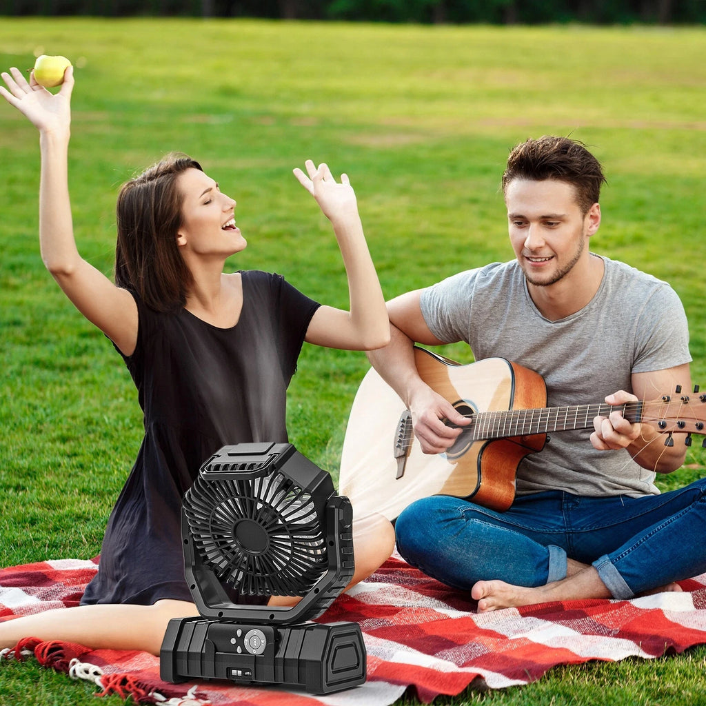 Camping Fan 20000mAh Battery Powered Fan Rechargeable with LED Light Portable Outdoor Tent Fan with Hanging Hook